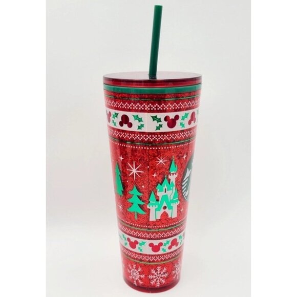2025 Disney Parks Christmas Starbucks Mickey Castle Tumbler 24oz Holidays NEW - Picture 2 of 2